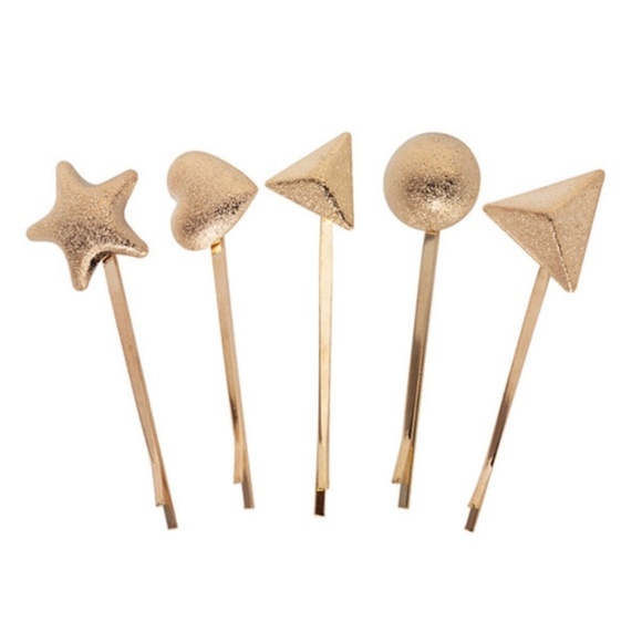 Holiday Gold Hair Clips Geometric Star Hearts Gold Shimmer Hair Clips Set of 5! - Picture 1 of 7